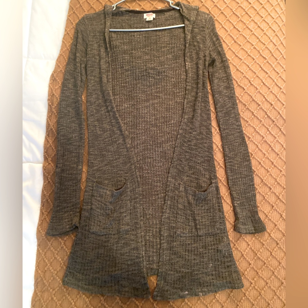 Women’s Green Long Hooded Cardigan with Pockets Size XS
